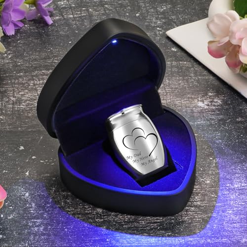 Dletay 1.57 Inches Small Cremation Keepsake Urns for Human Ashes with Heart Box Mini Cremation Urn Small Funeral Urns for Ashes Stainless Steel Funeral Urn-My Dad My Hero My Angel My Daddy-Heart Box