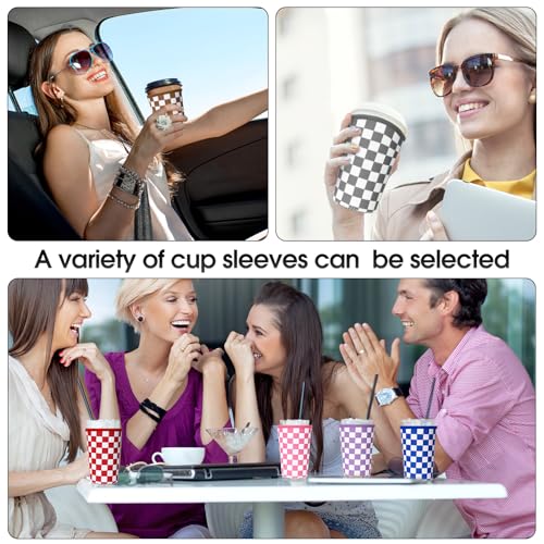 Irenare 20 Pcs Checkerboard Reusable Iced Coffee Sleeve Neoprene Insulator Cup Sleeve for Cold Beverages Cups Neoprene Holder for Cold and Hot Drinks Fits Coffee Cups 22-24oz, Medium Checkered