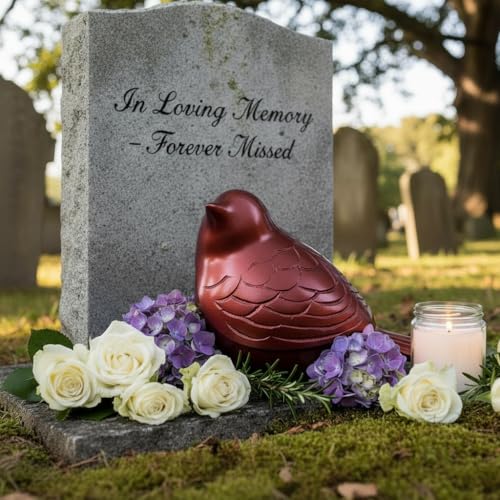 Bird Urn Small Keepsake Cremation Urn for Human or Pet Ashes, Premium Quality Memorial for Beloved Pets & Loved Ones, Durable Solid Design for Women (Red, Small, Solid) Red