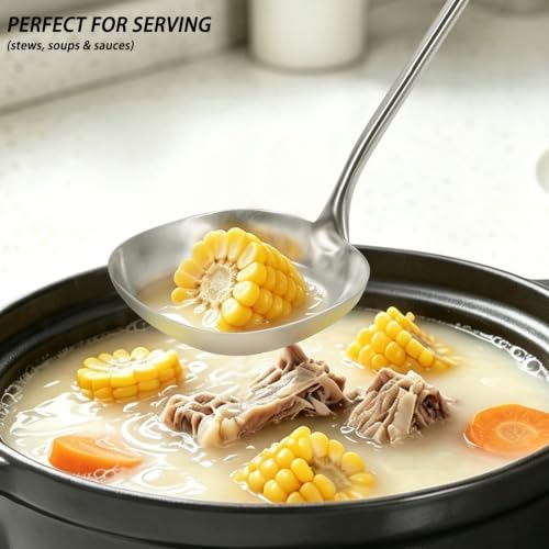 15.4" Large Soup Ladle,316 Stainless Steel Kitchen Ladle with Unique Square Head,Premium Matte Finish Gravy Ladle for Serving Stews,Soups&Sauces,Ergonomic Heat-Resistant Handle Soup Spoon 15.4in Soup Ladle