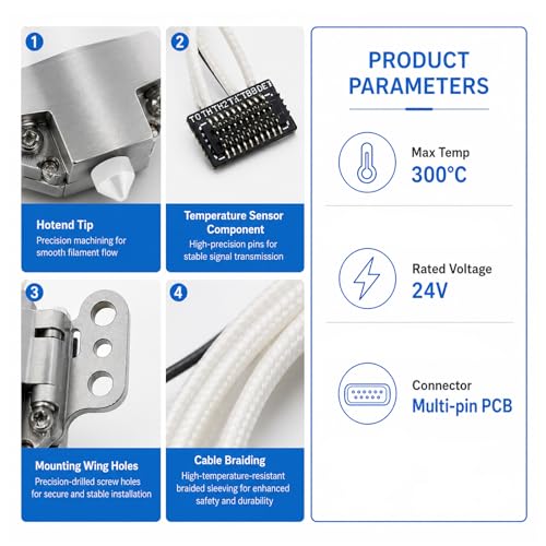 Hotend Module Heating Replacement Kit for AD5X 3D Printer, with Thermistor Temperature Sensor Heater Cartridge Fixing Clip & Screws, Stable Heating Easy Assembly Accessories
