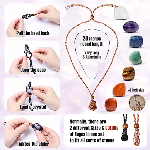 7 Chakra Healing Crystal Necklace Set - Boho Handmade Cord Cage and Hippie Energy Pendant Holder Real Crystal and Healing Stone Jewelry Spiritual Gift for Women Teen