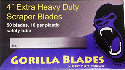 Better Tools 4-inch extra heavy duty paint scraper blades, .036-inch thick, 50 blades per box, 10 per tube