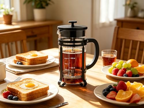 French Press Coffee Maker 304 Stainless Steel Double Mesh Filter, Borosilicate Glass French Press-34oz Black 34oz-Clasic
