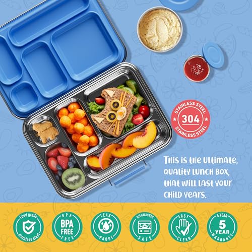 AOHEA Stainless Steel Bento Box Kids, Kids Metal Bento Lunch Box BPA Free Lunch Box Containers 304 Stainless Steel Bento Box for School and Office(Bule) Blue-05