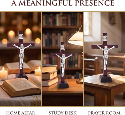 ydzqdxzz 2Pcs Wall and Table Wood Cross Crucifix, Crucifix Wall Cross Wooden Catholic Cross With Stand Religious Christian Standing Church Home Ornaments For Prayers
