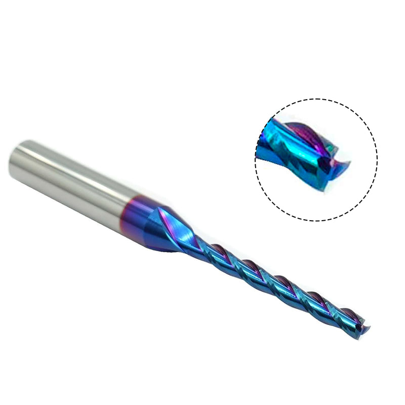 2 PCS CNC Router Bit 3 Flutes 1/8 inch Cutting Dia 1/4 inch Shank Extra Long Spiral CNC Router Bits Solid Carbide End Mill with NACO Coating for Wood Cut Carving 2