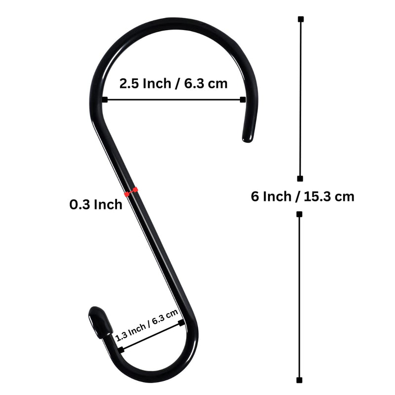[Australia - AusPower] - 6-Inch Large S Hooks (Pack of 6), Non-Slip Vinyl Coated Black Hooks for Hanging Plants, Pots, Pans, Utensils, Tools, Jeans & Clothes, Outdoor/Indoor Rubber Coated Utility Hangers Pack Of 6 