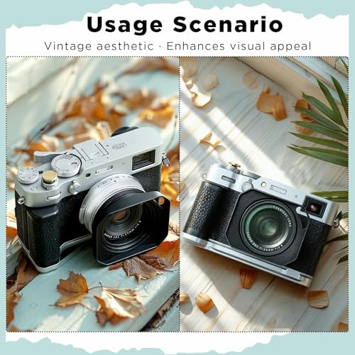 Haoge Square Metal Lens Hood for Fujifilm Camera X100VI Fuji X100V X100F X100T X100S X70 with 49mm Uv Filter Adapter Ring Accessories Hollow Out Designed Black Black-Hollow Out