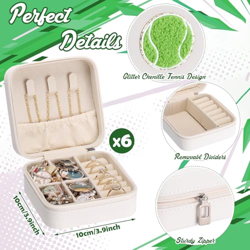 Tudomro 6 Pcs Chenille Tennis Jewelry Case Tennis Gifts for Team Small Portable Travel Jewelry Box Holder Organizer Storage for Women Sports Team Club Lovers Birthday Party Favors