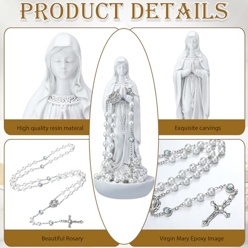 Qunclay Virgin Mary Rosary Holder 7.8"H Mary Statue with White Cross Rosary