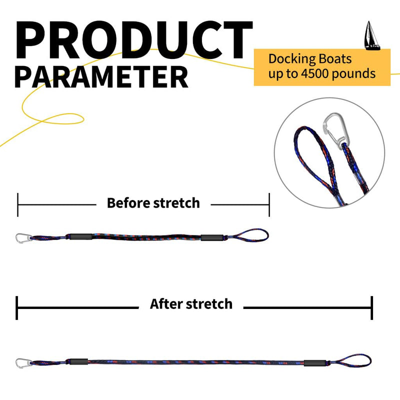 4-5.5ft, Bungee Dock Line with Stainless Steel Clip Safe Boat Rope Mooring String with Foam Float for Pontoon, Boat Accessories, Sea Doo,2 Pack (Red&Black&Blue) Red&Black&Blue 4FT-1Hook