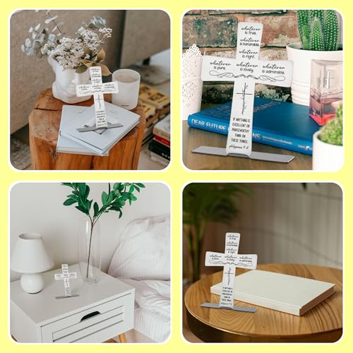FSB084 Christian Sign with Bible Verse, Philippians 4:8, Modern Woman Scripture Farmhouse Decor, Christian Home Decor - Cross Sign for Desk Decor