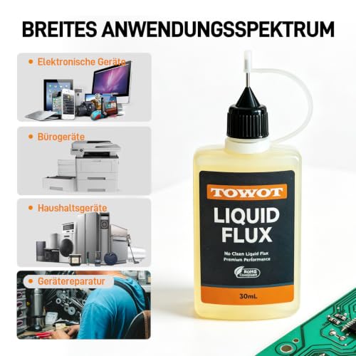 TOWOT Liquid Solder Flux 30ml No-Clean Soldering Flux for Electronics, Lead Free and Corrosion Resistant, High Purity Rosin Soldering Flux for Circuit Boards, Copper and Silver