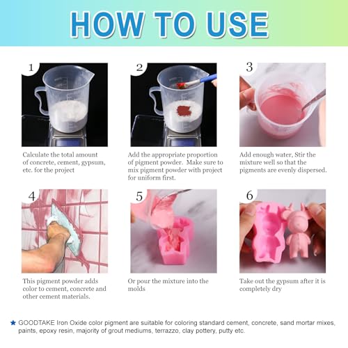 GOODTAKE rose red concrete pigment powder for coloring tile grout, cement, mortar, and pastel tiles