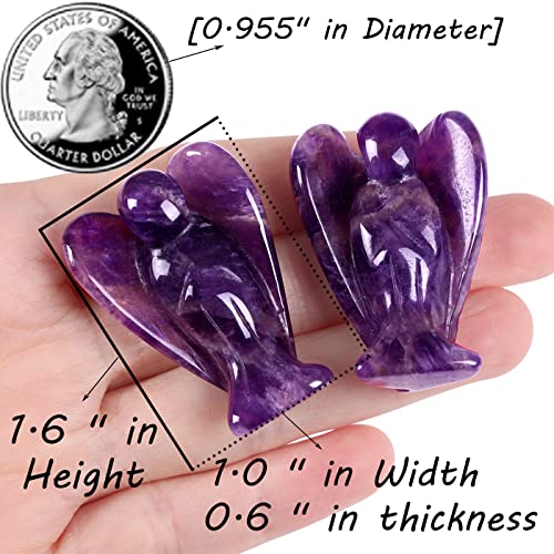 QINJIEJIE Bundle of Amethyst Crystal Tree and Guardian Angel Gemstone Decor Statue Polished Crystal Natural Reiki Gemstone Tree Life Stone Base Copper Wire Office Desk Room Home Decor Gift