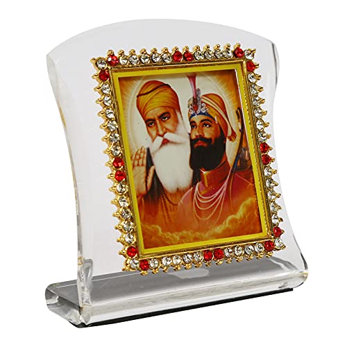 BISMAADH Religious Idol Acrylic Showpiece Figurine for Car Dashboard, Home & Office Décor (Guru Nanak Dev Ji & Guru Govind Singh Ji) Guru Nanak Dev Ji, Guru Gobind Singh Ji
