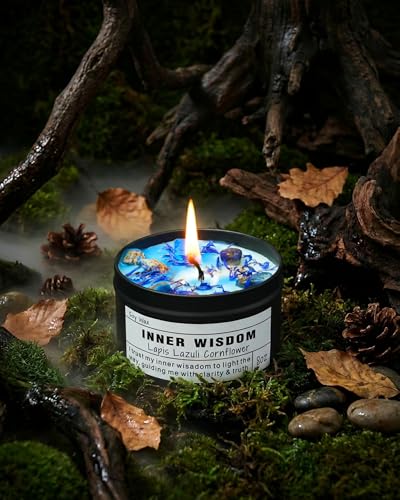 Inner Wisdom Candle – Lapis Lazuli Intuition Ritual | Third Eye Chakra | Clarity | Self-Trust | Spiritual Gift | Vegan Soy Crystal Candle (8 oz). Inner Wisdom