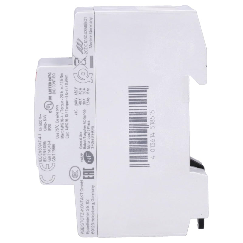 [Australia - AusPower] - ABB ESB40-40N-06 Installation Contactor (Closer) - 40A 4NO 230V AC/DC 4-Pin 54mm for DIN Rail Low Noise 1SAE341111R0640 