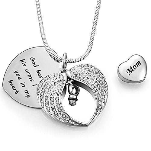 Norya God has You in his arms with Angel Wing Diamond Cremation Jewelry Keepsake Memorial Urn Necklace Mom