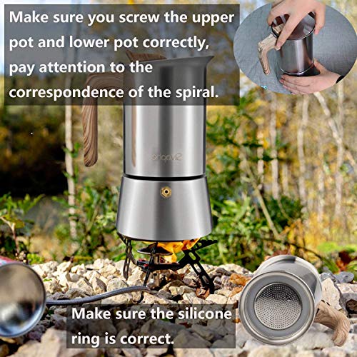 Sivaphe Stovetop Espresso Maker Stainless Steel 9 Cups, Induction-Capable Mocha Pot 450ml, Coffee Percolator with Replacement Silicone Gasket Steel Filter and Instructions (1 Cup=50ml) 9 CUP stainless