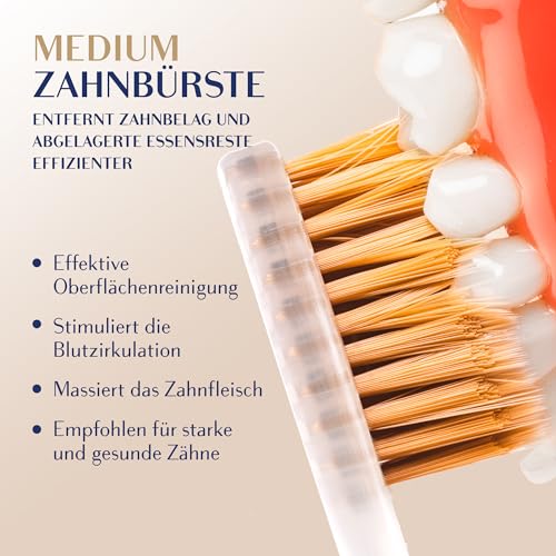 Medium Manual Toothbrush Gentle on Gums, Double Bristles for Interdental Spaces, with Gold Particles for Antibacterial Care, Ergonomic & Durable, Pink 1 pc (pack of 1)