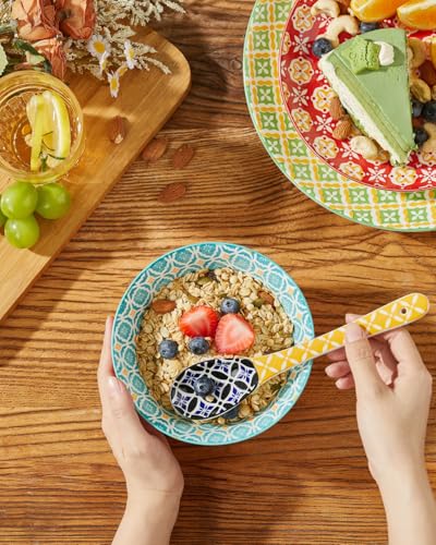 Metahom 8.5" Colorful Long Handle Spoons, Ceramic Serving Spoons Set of 6 Vibrant Color 8.5 inch