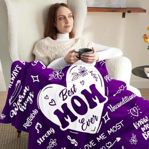 Warmstorey Best Mom Ever Blanket - Mothers Day Ideas Gift for Mom from Daughter Son - Wife Birthday Gifts, Gifts for Wife from Husband - Soft and Warm Blanket for Mommy, or Mama