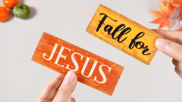 Lineshading 4 Pcs Fall Decoration For Home Fall Religious Wooden Signs Fall for Jesus, He Never Leaves
