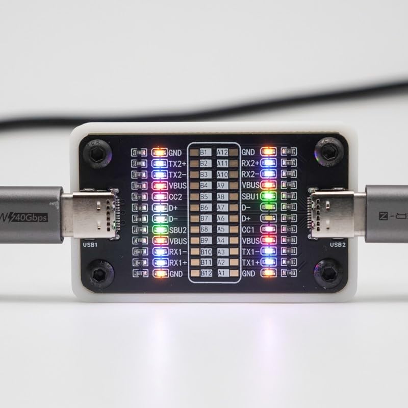 ChargerLAB Power-Z CT001 USB-C cable tester with 24-pin continuity, power and data checks, and LED indicators
