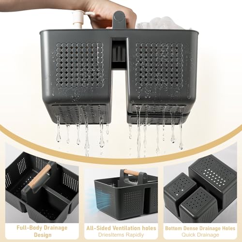 JiatuA portable plastic shower caddy basket with large dark grey organizer for bathroom storage and organization.
