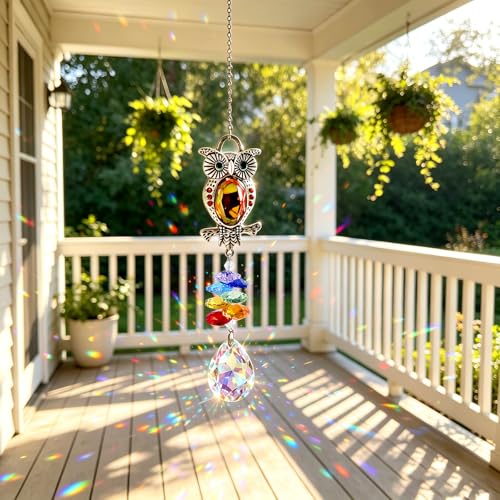 Chakra Owl Crystal Sun Catcher Window Hanging Ornament