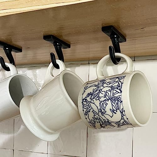 2.5”-Under Cabinet or Shelf Coffee Mug Holder – Cup Hooks Separator – Decorative Black Iron Hangers - Create Rack Under Counter or Wall – Cups, Keys, & Utensils (10-Hooks)
