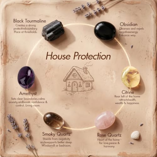 Home Protection Crystal Set - Healing Crystals Negative Energy Removal House Protection Crystal Set