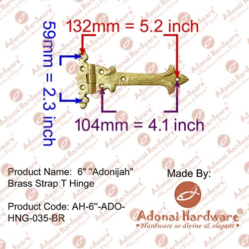 Adonai Hardware Adonijah Antique Cast Iron Strap T Hinge (6" X 2 Pack, Matte Black) for Barn Doors, Gates, Kitchen Cabinets, Sheds, Wooden Box, Furniture, Cedar Chest and Trunks 6" x 2 Pack (T Hinge) - Iron
