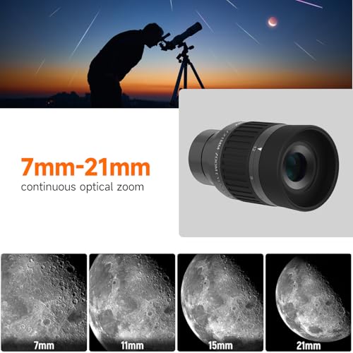 SVBONY SV135 1.25” Telescope Eyepiece, 7-21mm Zoom Eyepiece, 36-52° FOV 36-52°