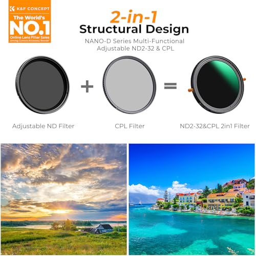 K&F CONCEPT 58mm Variable ND2-32 & CPL Polarizing Effect in 1 Lens Filter