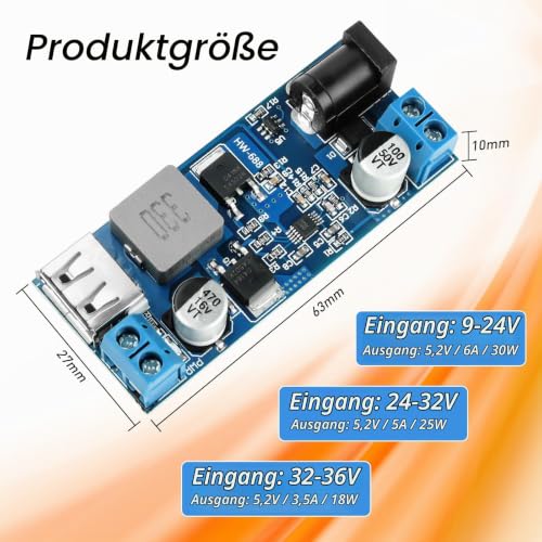 24V/12V to 5V 5A DC-DC USB Step Module Down, Fastsaw Buck Converter Module with Synchronous Rectifier, for Car and Motorhome with Overload, Short Circuit and Reverse Polarity Protection 1