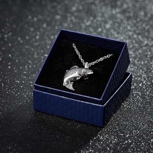 Gredstar Fish Urn Necklace for Ashes, Fishing Memorial Keepsake Pendant Silver