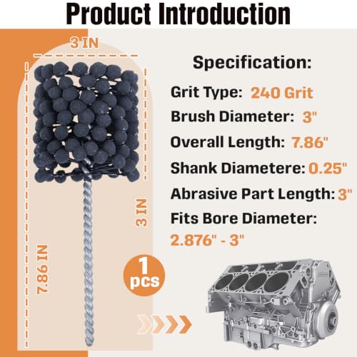 Hyparade 3-inch cylinder ball hone brush, 240-grit silicon carbide abrasive flex hone