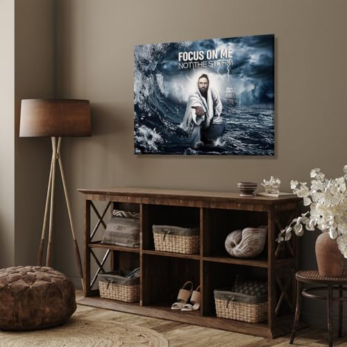 Christian Wall Art Focus On Me Not The Storm Jesus Hand Canvas Print God poster for Church Bedroom Modern Home Decor 16x24inch Unframed style-3 16"L x 24"W Unframed