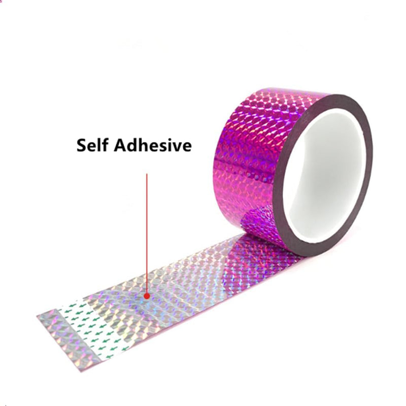 Self-Adhesive Holographic Reflective Tape Prism Tape Holographic Reflective Tape for Keep Birds Away, Craft Projects, DIY Art, Home, Daily Use (Pink, 1 Inch x 55 Yard) Pink