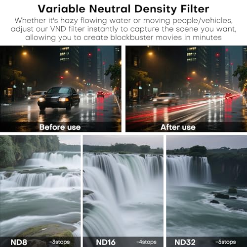 REYGEAK Variable ND Filter for DJI OSMO Action 5 Pro/Action 4,VND 3-5 Stops Lens Filter Combining ND8 ND16 ND32,Multicoated HD Optical Glass,Lightweight Aluminum Alloy Frame