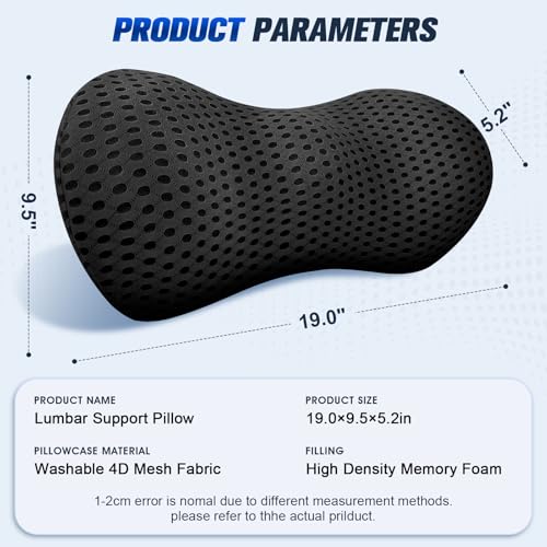 Black WaveHaven ergonomic memory foam lumbar support pillow designed for chairs, providing lumbar comfort and spinal alignment.