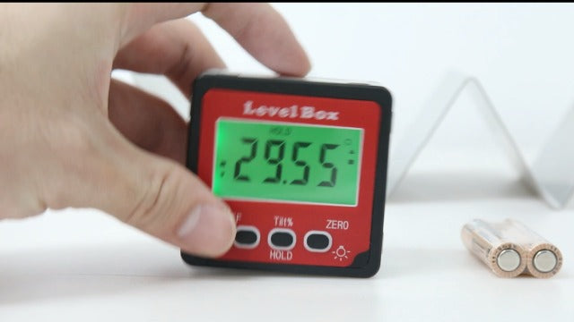 Digital LCD Protractor with Magnetic Base, IP54 Waterproof Inclinometer Bevel Box, Level Box Angle Measuring Device Inclinometer (Battery Included) Red