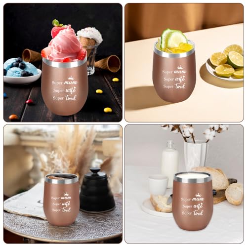 Mothers Day Gifts for Mum from Daughter Son Birthday Gifts for Mum Wife Gift from Husband Bonus Step Mummy Women Mother's Day Presents 12oz Wine Tumbler with Straw and Lid Coffee Cup Rose Gold Easter Wife-mum