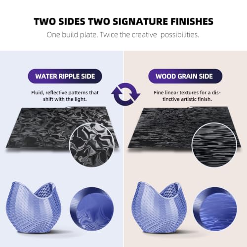 IdeaFormer 256x268mm Double-Sided PER Build Plate, Water Ripple & Wood Grain Textured Surface, Flexible Spring Steel Platform, Strong Adhesion & Easy Print Removal for Anycubic Kobra 3 / Kobra 3 Combo PER (Water Ripples + Wood Grain)