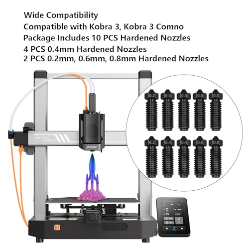 Hardened Nozzle Kit for Anycubic Kobra 3, 4PCS 0.4mm, 2PCS 0.2mm, 0.6mm, 0.8mm High Temperature Wear Resistance 1.75mm Hotend Hardened Steel Nozzles Kit for Kobra 3, Kobra 3 Combo