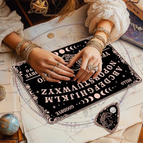WEBEEDY 2pcs Wooden Spirit Board Moon Cat Pattern Talking Board with Heart Planchette Dowsing Divination Tool Altar Decor for Halloween Party Mystical Spiritual Gift for Beginners