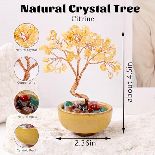 Runyangshi Citrine Tree of Life - Natural Crystal Gemstone Tree for Feng Shui, Money, Luck, Home Decor, with Spiritual Gifts for Women Men